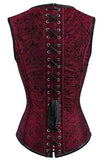 12 Steel Bone Double Buckle Straps Lace Up Corset Burgundy