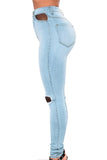 Light Blue Fishnet Splice High Waist Jeans