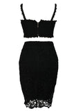 2 Pcs Celeb Lace Lined Bandage Dress in Black