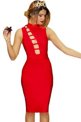 High Neck Sleeveless Hollow out Bandage Dress