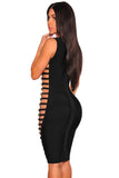 Black Bandage Gold Button Cut Out Sides Dress