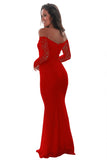 Red Crochet Off Shoulder Maxi Evening Party Dress