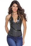 Denim 14 Steel Bone Steampunk Leather Corset with Thong