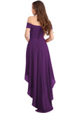 Purple High Low Hem Off Shoulder Party Dress