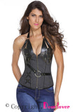 Denim 14 Steel Bone Steampunk Leather Corset with Thong