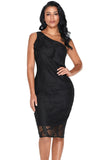 Black Laser Cut One Shoulder Ruffle Embellished Dress