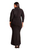 Black Plus Size Collared Deep V Maxi Dress