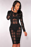 Black Bandage Caged Panty Lined Dress