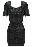 Noble Celebrity Foil Print Black Bandage Dress