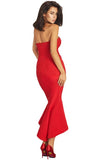 Red Asymmetric Ruffle Hem Strapless Party Dress