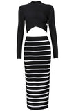 Sexy Women Two-piece Striped Bandage Dress