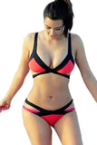 Red Bandage Color Block Bikini Swimsuit