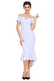 White Off Shoulder Short Sleeve Mermaid Dress