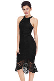 Black Sleeveless Lace Fishtail Bodycon Dress