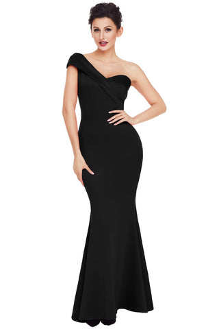 Black Sexy One Shoulder Ponti Gown