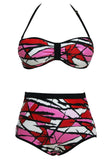Sexy Color Block Graphic High Waist Bikini
