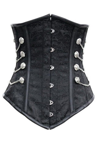 Noble Black Satin Underbust Corset with Chains