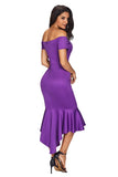 Purple Off Shoulder Short Sleeve Mermaid Dress