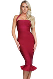 Wine Halter Mermaid Midi Bodycon Bandage Dress with Flare