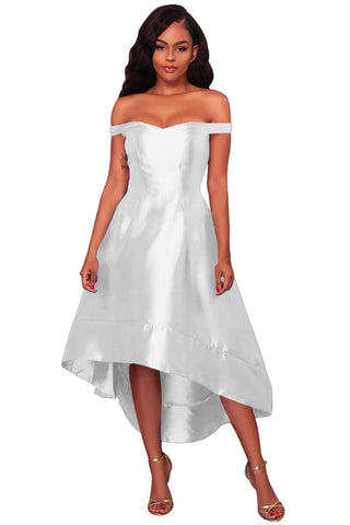 White High-shine High-low Party Evening Dress