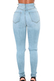 Light Blue Fishnet Splice High Waist Jeans