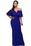 Royal Blue Ruffle Off Shoulder Maxi Party Dress