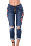 Floral Embroidered Knee Distress Skinny Jeans