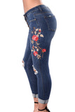 Floral Embroidered Knee Distress Skinny Jeans