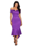 Purple Off Shoulder Short Sleeve Mermaid Dress