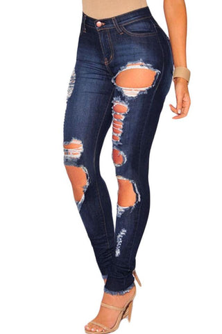 Dark Denim Destroyed Frayed Hem Skinny Jeans