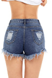 Blue Denim Frayed Destroyed Shorts