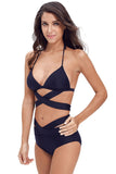 Navy Blue Sexy Cut Out 2pcs Swimwear