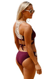 Wine Red Crisscross Crochet Back Bikini Set