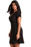 Black Plus Size Deep V Surplice Flared Dress