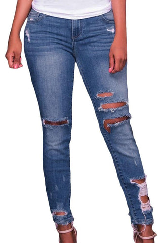 Medium Blue Denim Destroyed Ankle Length Skinny Jeans