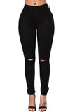 Black Trendy Slit Knee Denim Pants