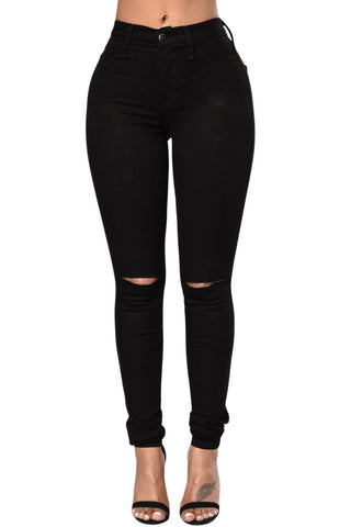 Black Trendy Slit Knee Denim Pants