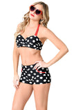 Black White Polka Dot High Waist Halter Bikini Swimsuit