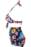 Blooming Navy Retro High Waist 2 Pieces Swimsuit