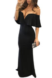 Black Ruffle Off Shoulder Maxi Party Dress