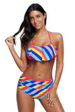 Rainbow Striped Ruffle Trim 2pcs Bikini Swimsuit