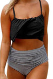 Black Top and Striped Bottom High Waist Swimwear