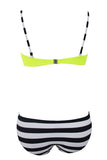 Striped Yellow Padded Gather Push-up Bikini Set