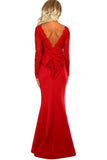 Red Lace Long Sleeve Bow Back Maxi Dress