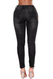 Black Mid Rise Distressed Rose Embroidery Jeans