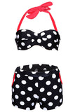 Black White Polka Dot High Waist Halter Bikini Swimsuit