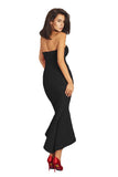 Black Asymmetric Ruffle Hem Strapless Party Dress