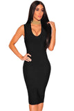 Black Gold Button Cut Out Back Bandage Dress