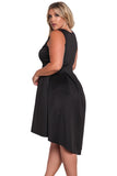 Black Sleeveless V Neck Plus Size Hi-lo Dress