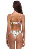 Yellow Pink Floral Print High Neck 2pcs Bathing Suit